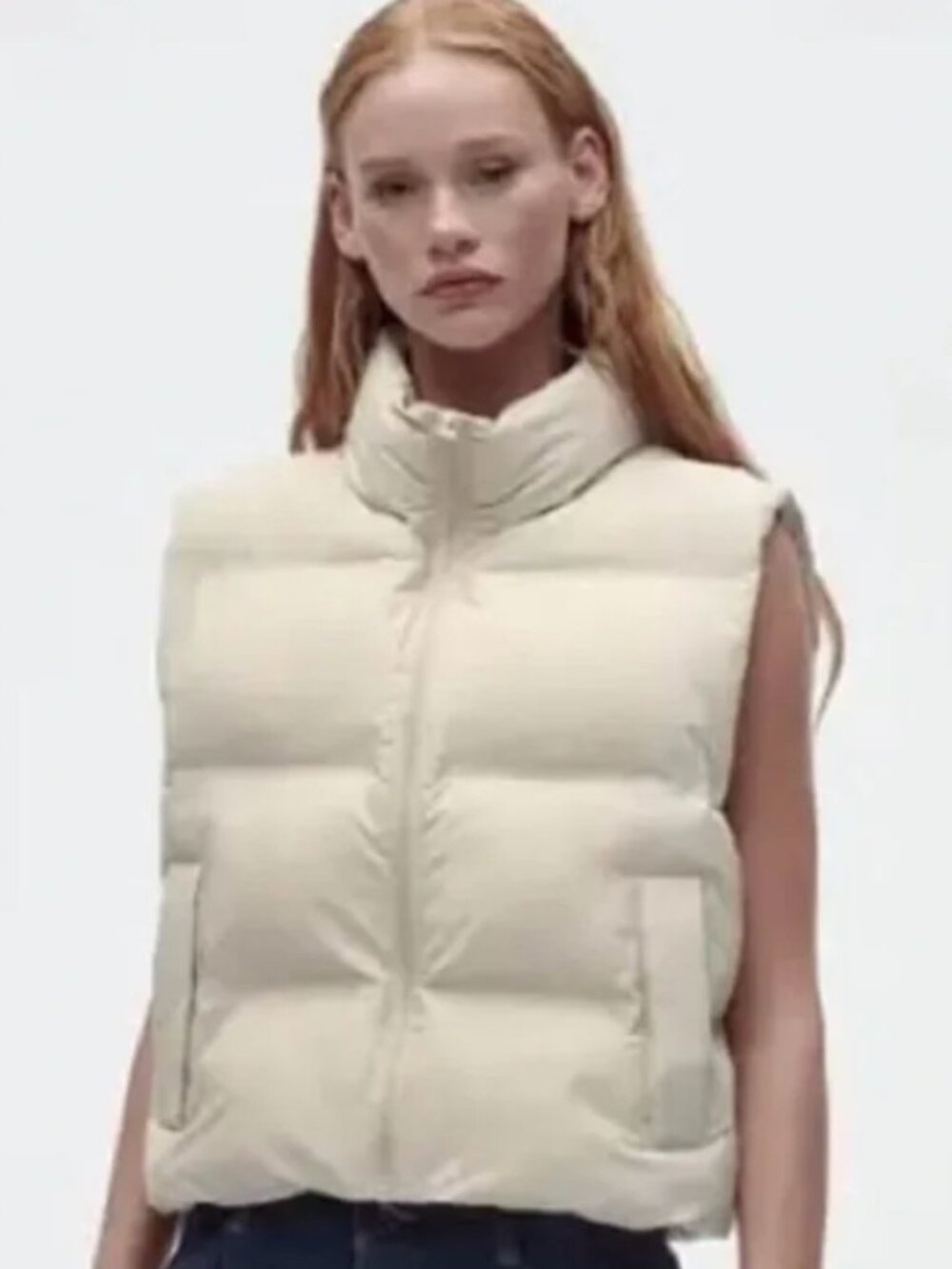 Zara Boxy Cropped Puffer Jacket – Cream – Size XS